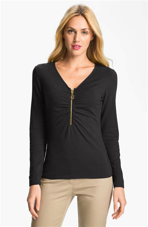 michael kors v neck 3 4 sleeve back zipper|V.